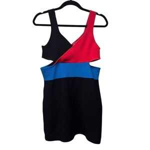 Staud Marble Wave Colorblock Mini Dress - Red, Blue, and Black